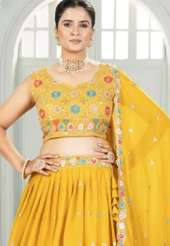 Embroidered Georgette Lehenga in Mustard