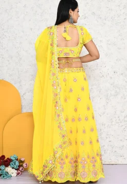Embroidered Georgette Lehenga in Yellow