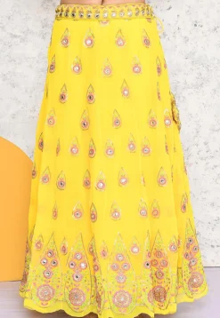 Embroidered Georgette Lehenga in Yellow