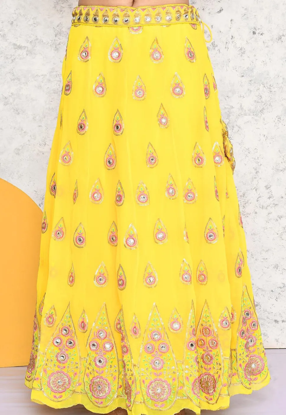 Embroidered Georgette Lehenga in Yellow