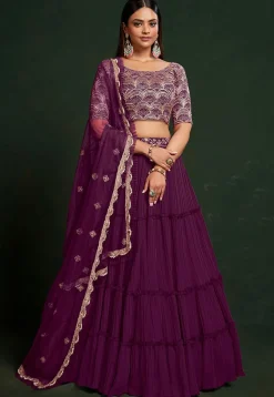 Embroidered Georgette Lehenga in Purple