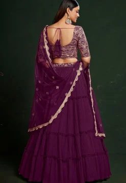 Embroidered Georgette Lehenga in Purple
