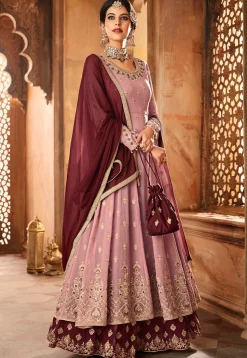 Embroidered Georgette Lehenga in Old Rose