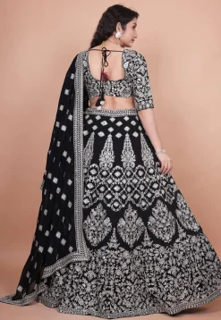Embroidered Georgette Lehenga in Black