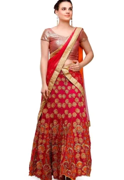 Embroidered Georgette Lehenga in Fuchsia