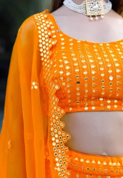 Embroidered Georgette Lehenga in Orange