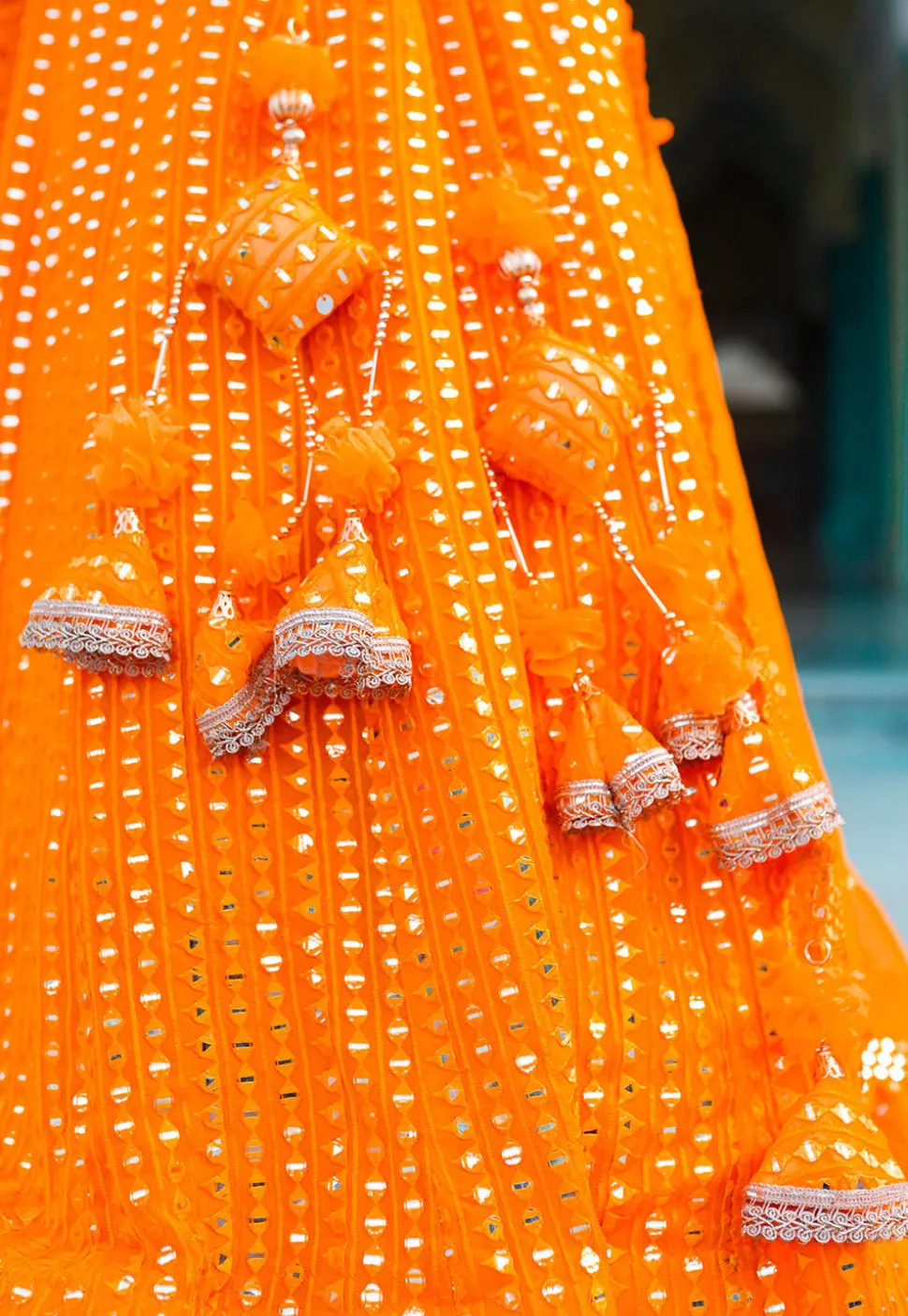 Embroidered Georgette Lehenga in Orange