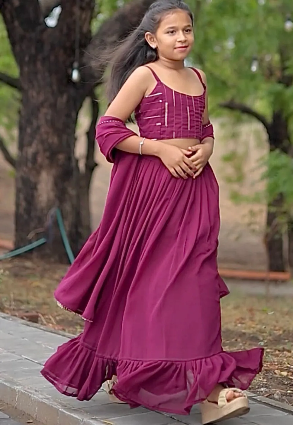 Embroidered Georgette Lehenga in Wine