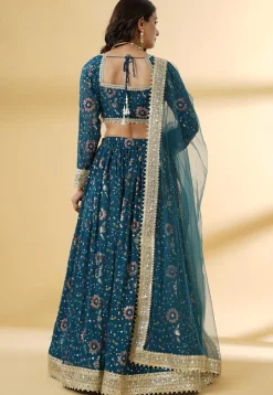 Embroidered Georgette Lehenga in Dusty Blue