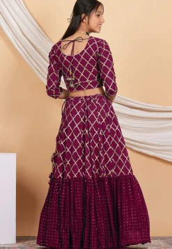 Embroidered Georgette Lehenga in Magenta