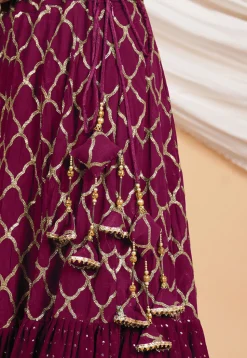 Embroidered Georgette Lehenga in Magenta