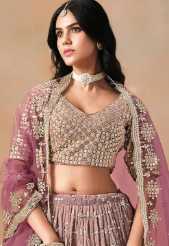 Embroidered Georgette Lehenga in Purple
