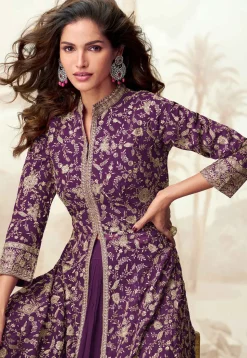 Embroidered Georgette Lehenga in Purple
