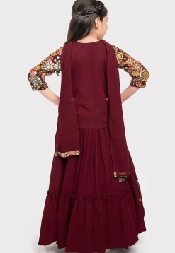 Embroidered Georgette Lehenga in Maroon