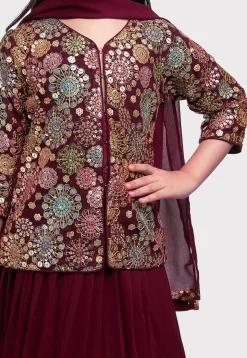 Embroidered Georgette Lehenga in Maroon