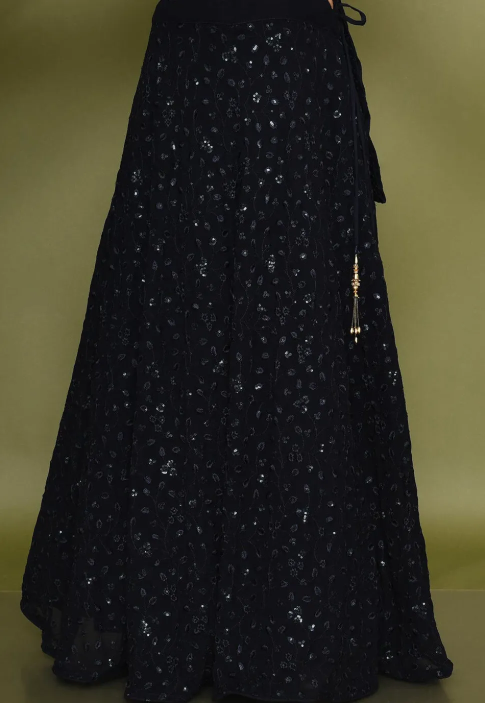 Embroidered Georgette Lehenga in Navy Blue