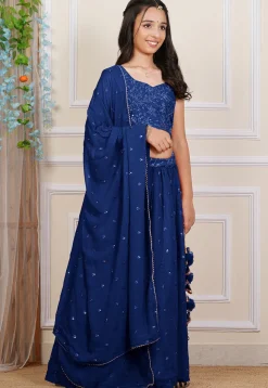 Embroidered Georgette Lehenga in Royal Blue