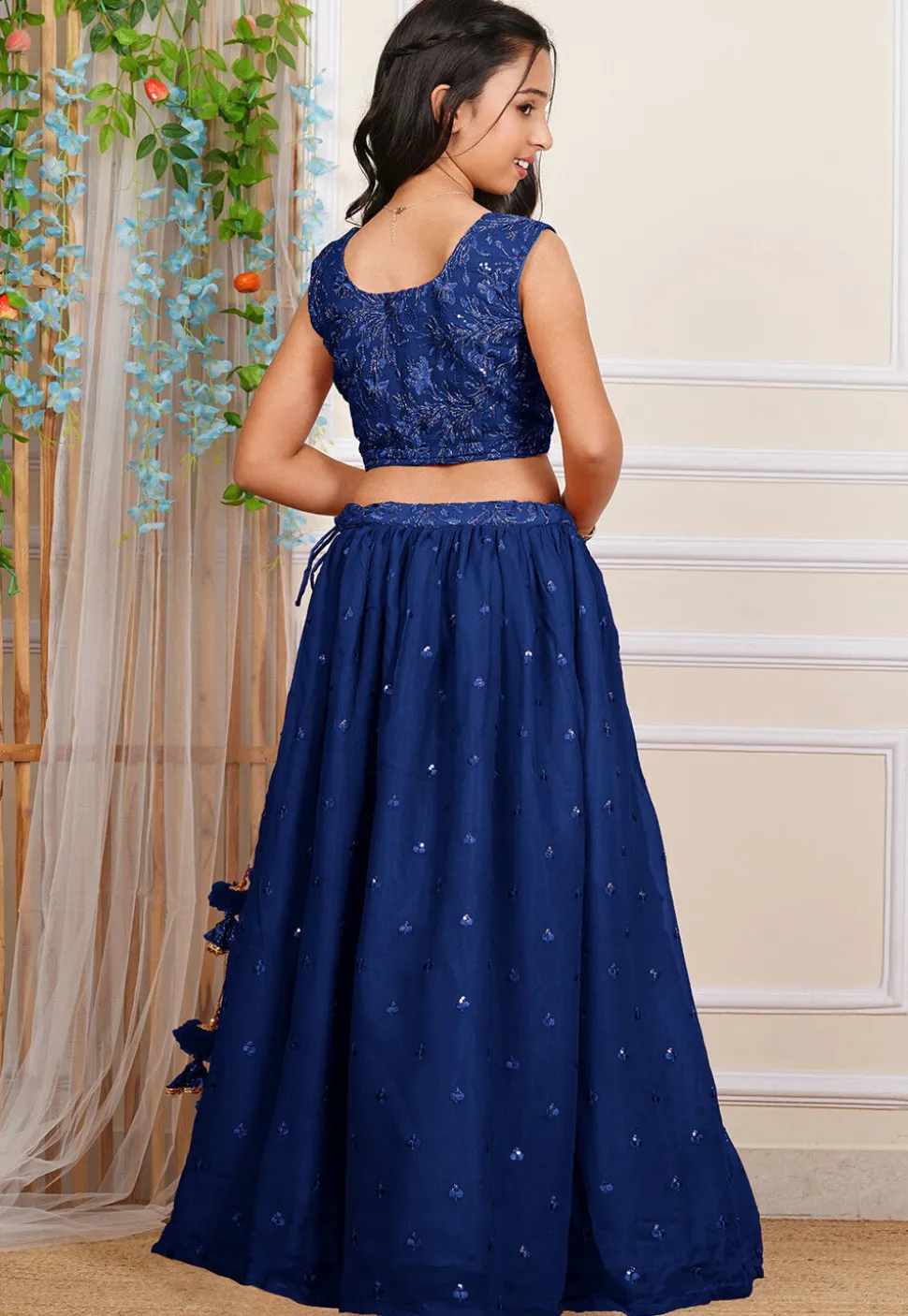 Embroidered Georgette Lehenga in Royal Blue