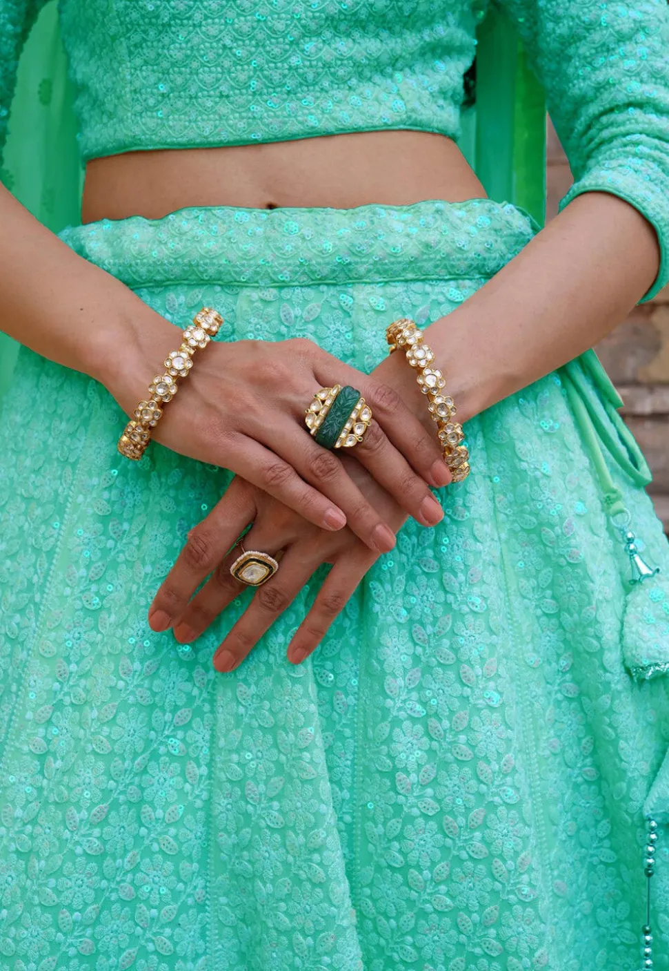 Embroidered Georgette Lehenga in Sea Green