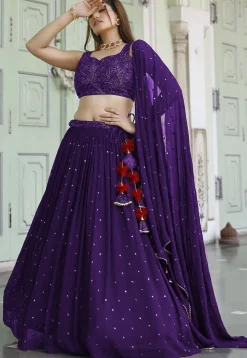 Embroidered Georgette Lehenga in Purple