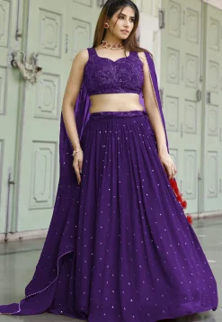 Embroidered Georgette Lehenga in Purple