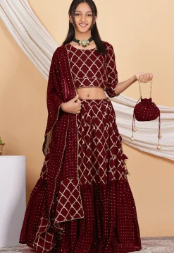 Embroidered Georgette Lehenga in Maroon