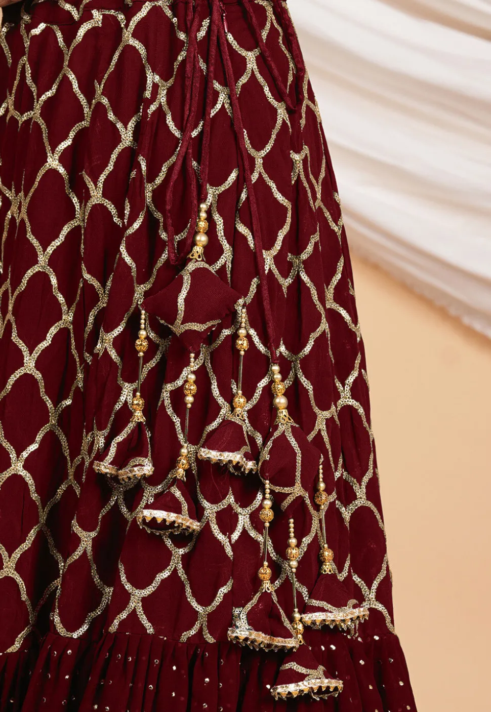 Embroidered Georgette Lehenga in Maroon