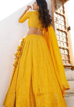Embroidered Georgette Lehenga in Mustard