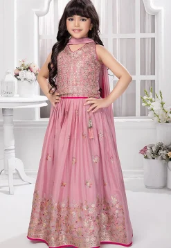 Embroidered Georgette Lehenga in Pink