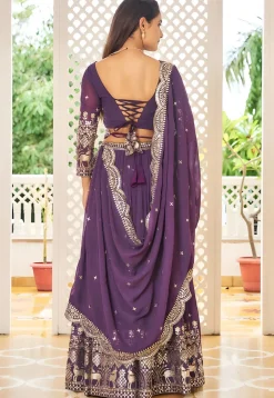 Embroidered Georgette Lehenga in Purple