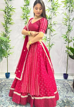 Embroidered Georgette Lehenga in Fuchsia