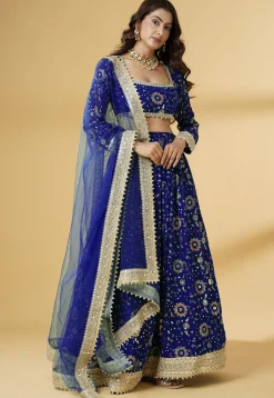 Embroidered Georgette Lehenga in Royal Blue