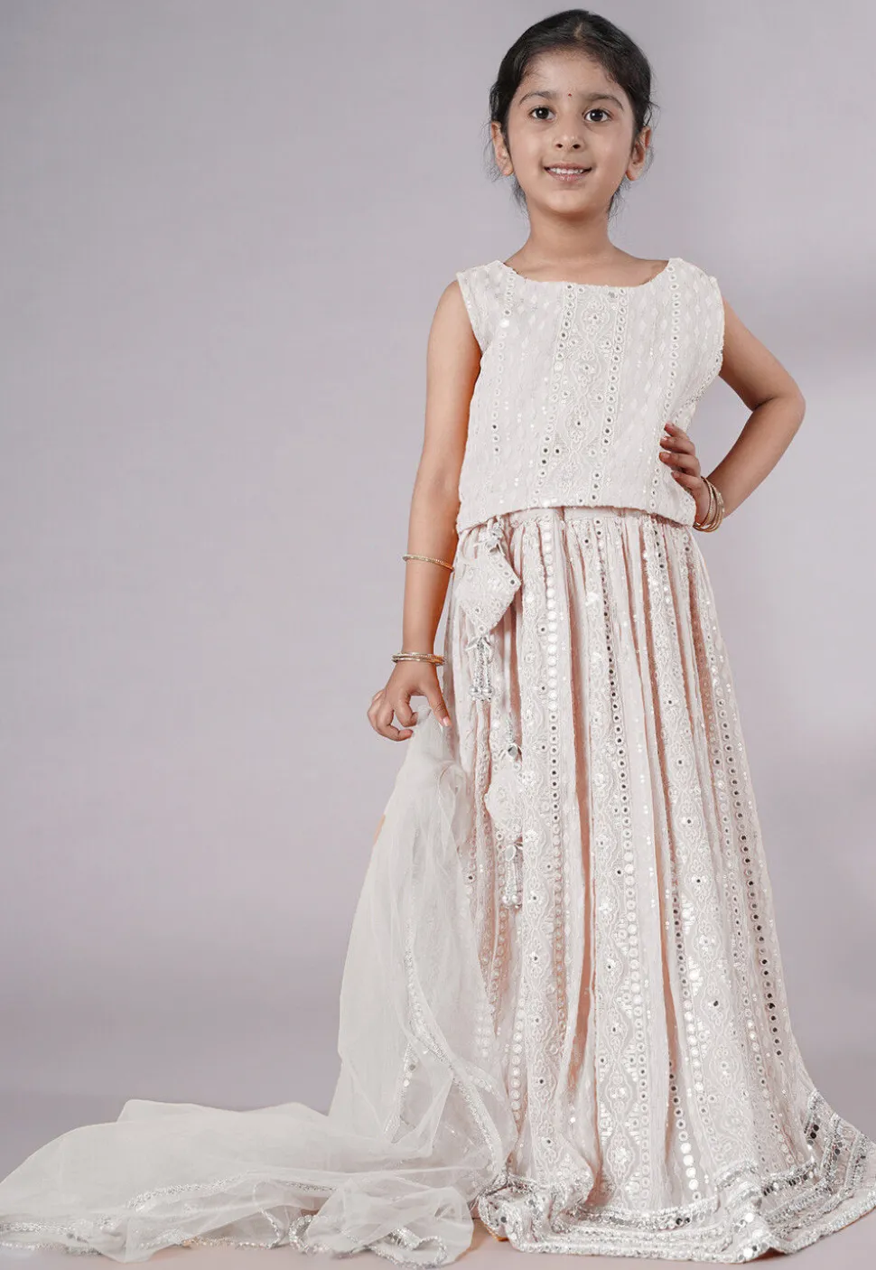 Embroidered Georgette Lehenga in White
