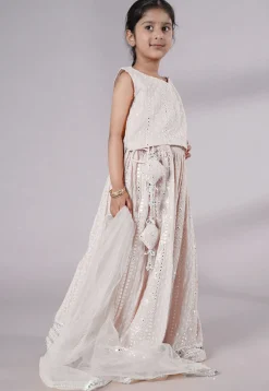 Embroidered Georgette Lehenga in White