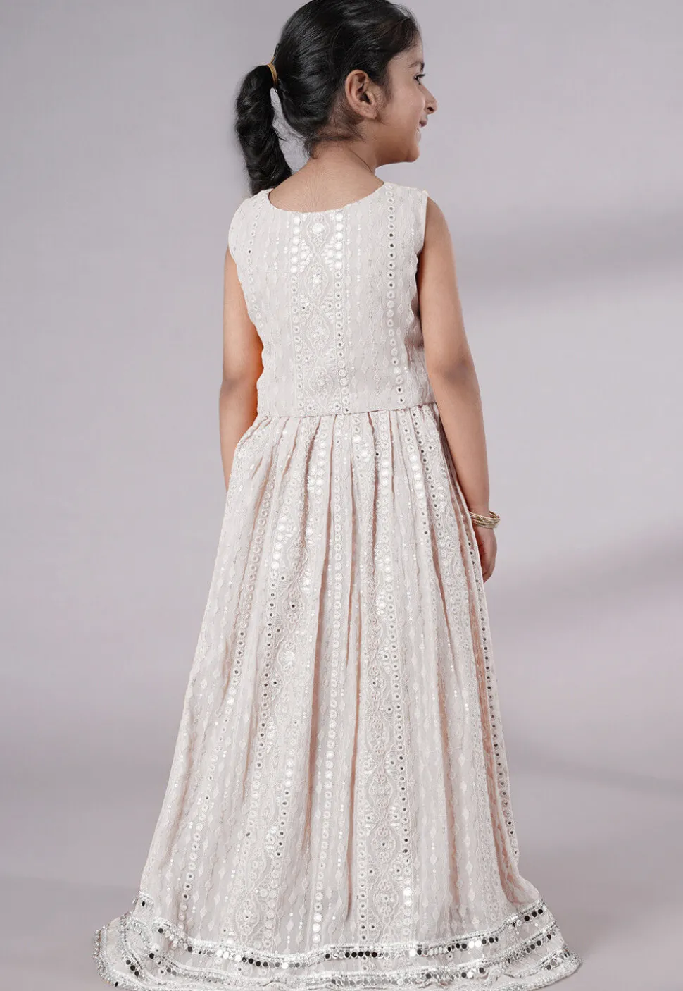 Embroidered Georgette Lehenga in White