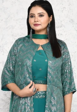 Embroidered Georgette Lehenga in Teal Green