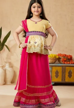 Embroidered Georgette Lehenga in Fuchsia