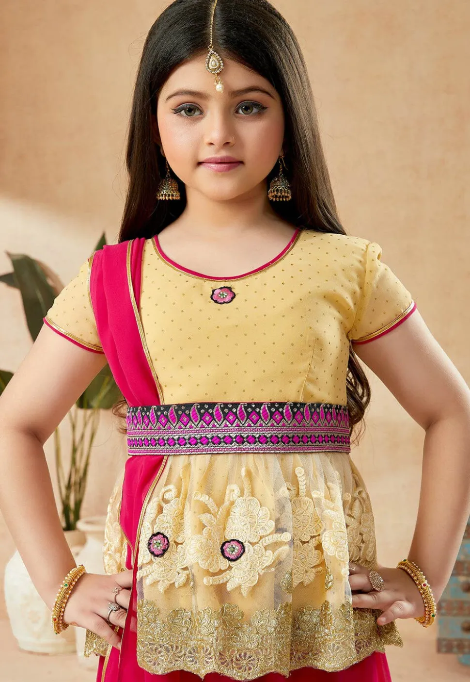 Embroidered Georgette Lehenga in Fuchsia