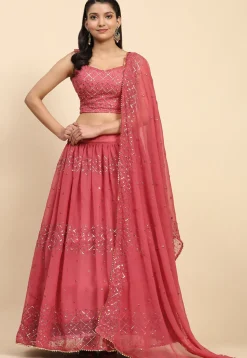 Embroidered Georgette Lehenga in Pink