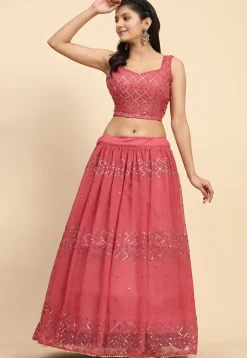 Embroidered Georgette Lehenga in Pink