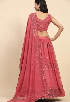 Embroidered Georgette Lehenga in Pink