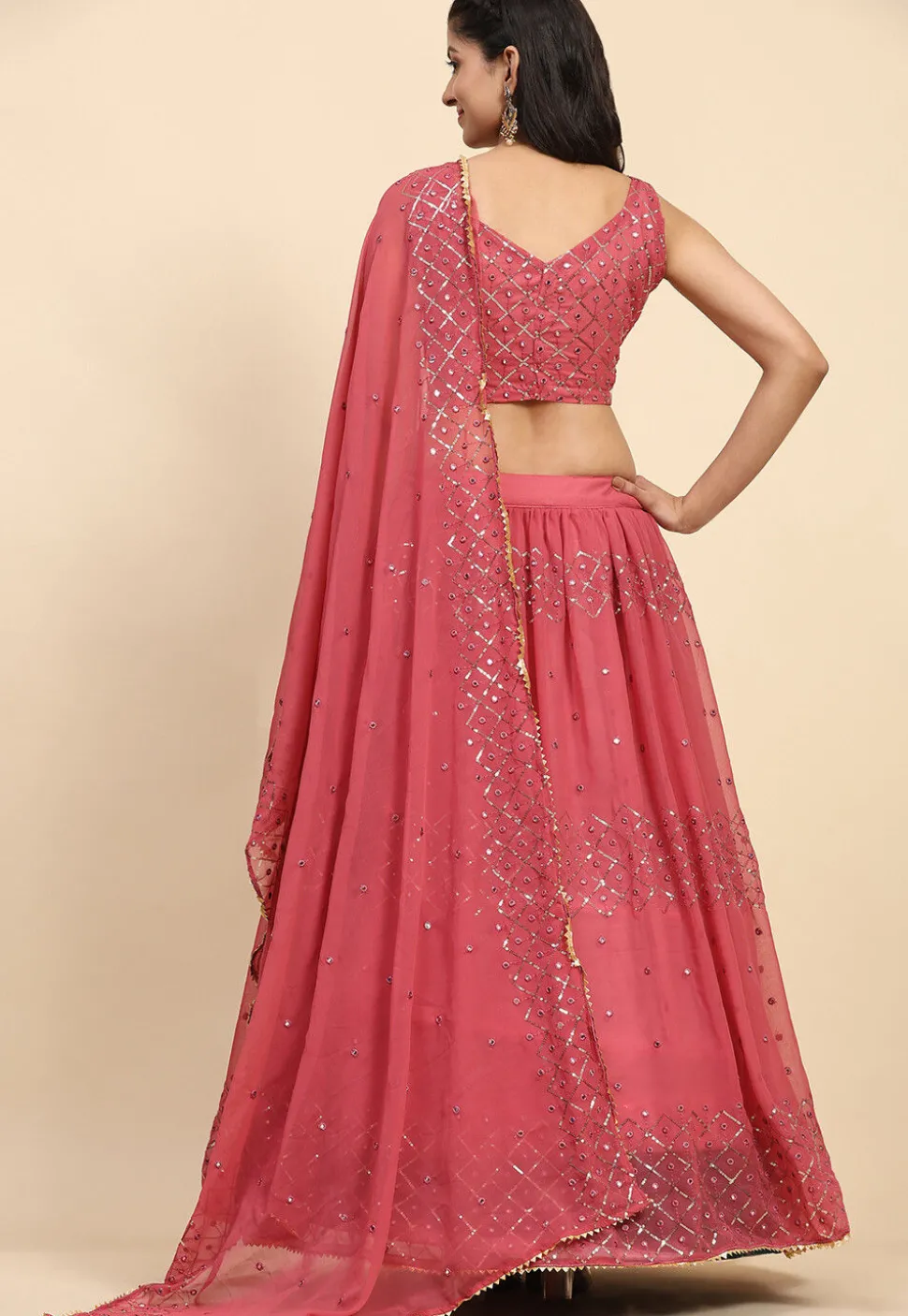 Embroidered Georgette Lehenga in Pink