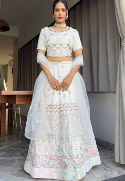 Embroidered Georgette Lehenga in Sky Blue