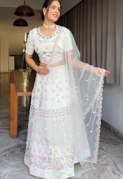 Embroidered Georgette Lehenga in Sky Blue