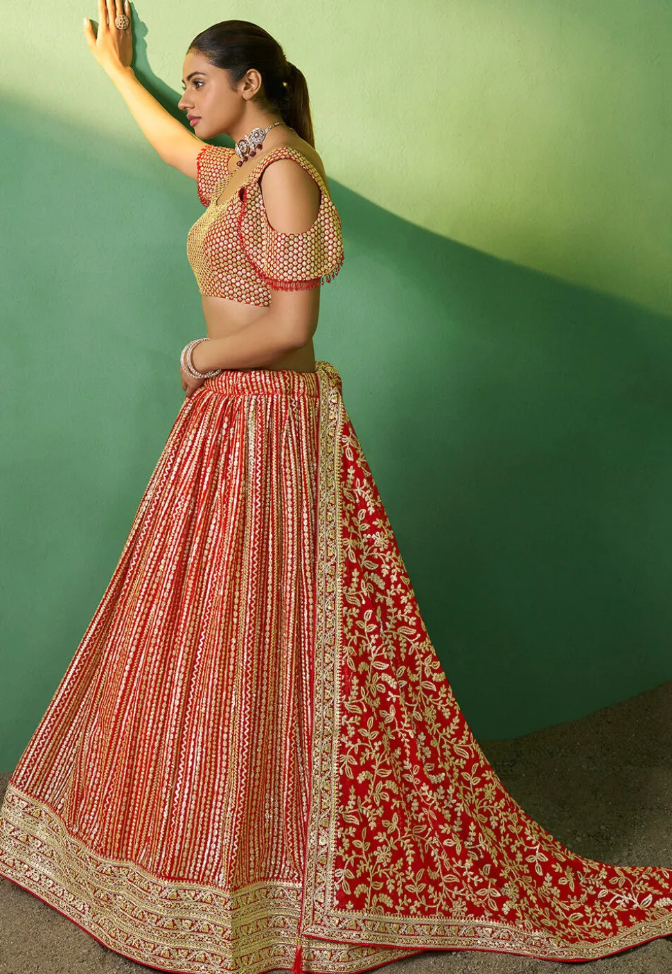 Embroidered Georgette Lehenga in Red