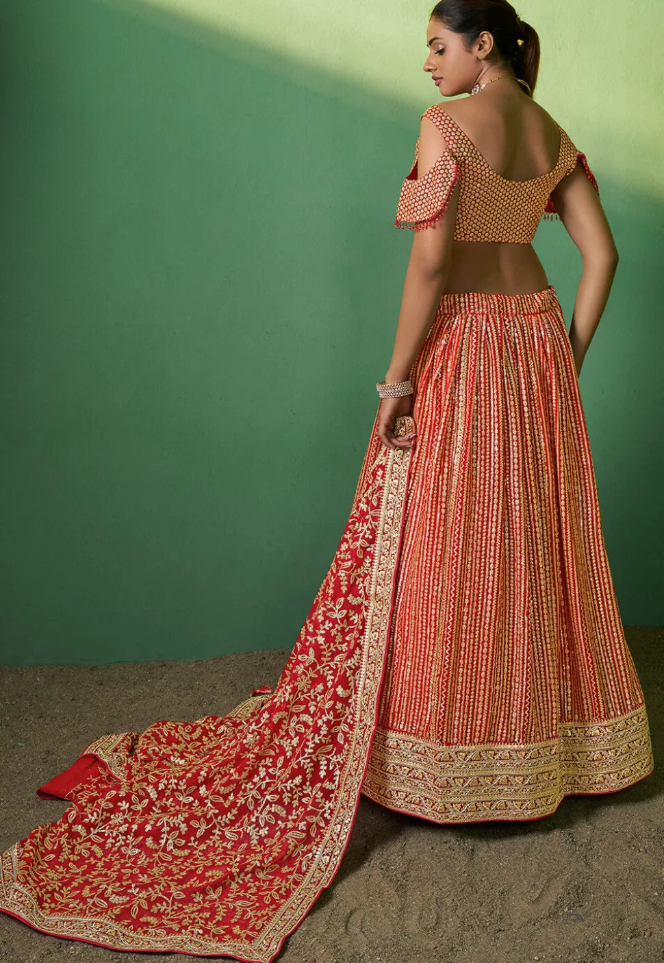 Embroidered Georgette Lehenga in Red