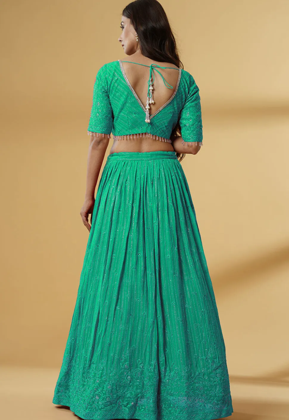 Embroidered Georgette Lehenga in Teal Green