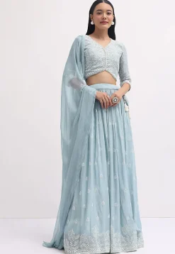 Embroidered Georgette Lehenga in Light Blue