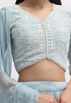 Embroidered Georgette Lehenga in Light Blue