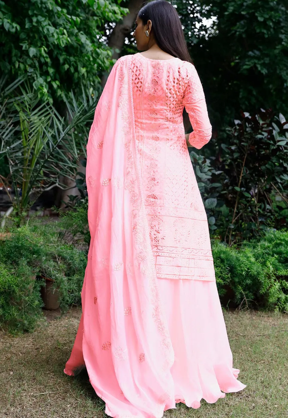 Embroidered Georgette Lehenga in Light Pink
